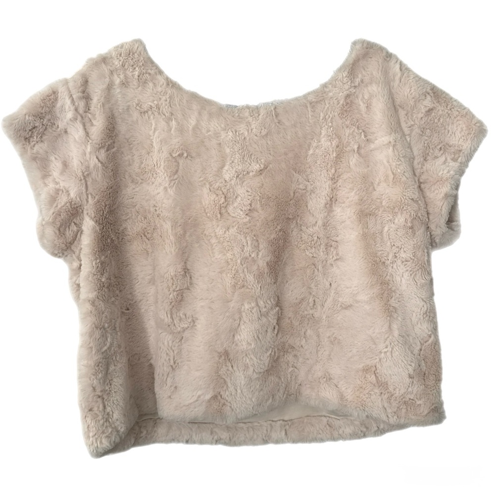 Anthropologie Maeve Fabulous Faux Fur Muscle Tank Top Cream Cottagecore Large - Picture 2 of 7